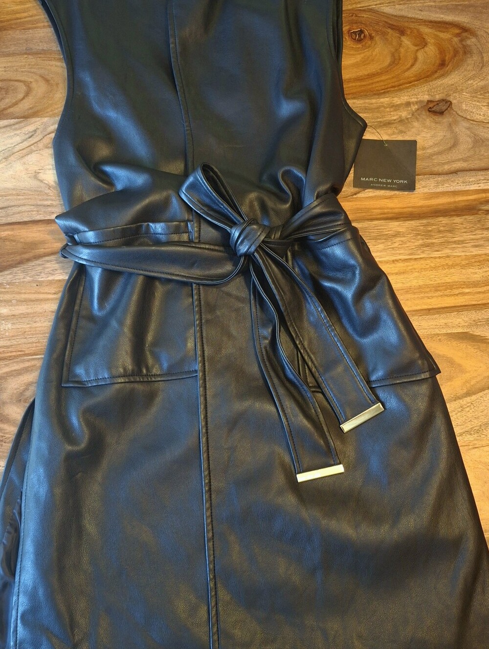 NWT Marc New York Long Sleeveless Faux Leather Vest In Black